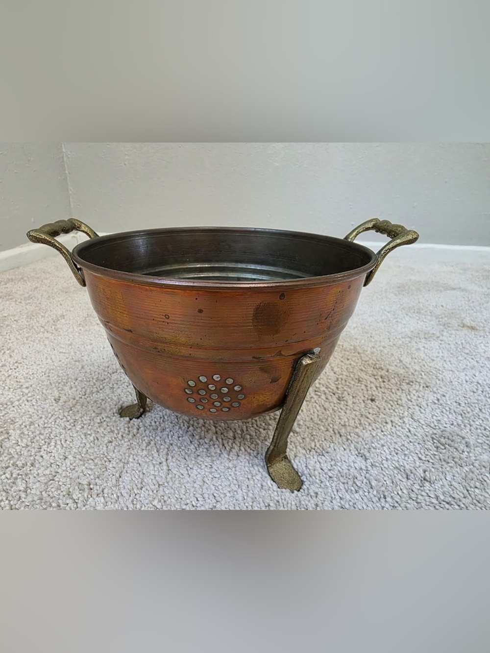 Vintage 1970s Houston International Solid Copper Footed Planter Turkey